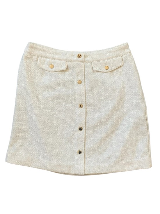 Marc New York Dresses & Skirts - Cream Tweed Mini Skirt Gold Button Front Preppy Old Money Chic Size 8